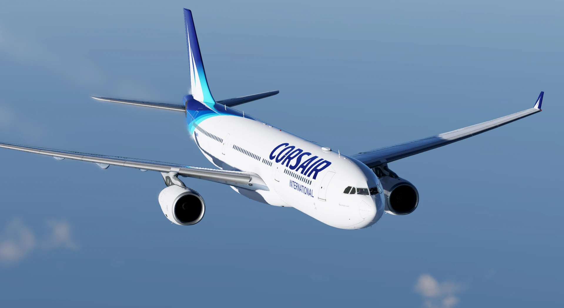 Corsair aircraft in flight in the simulator
